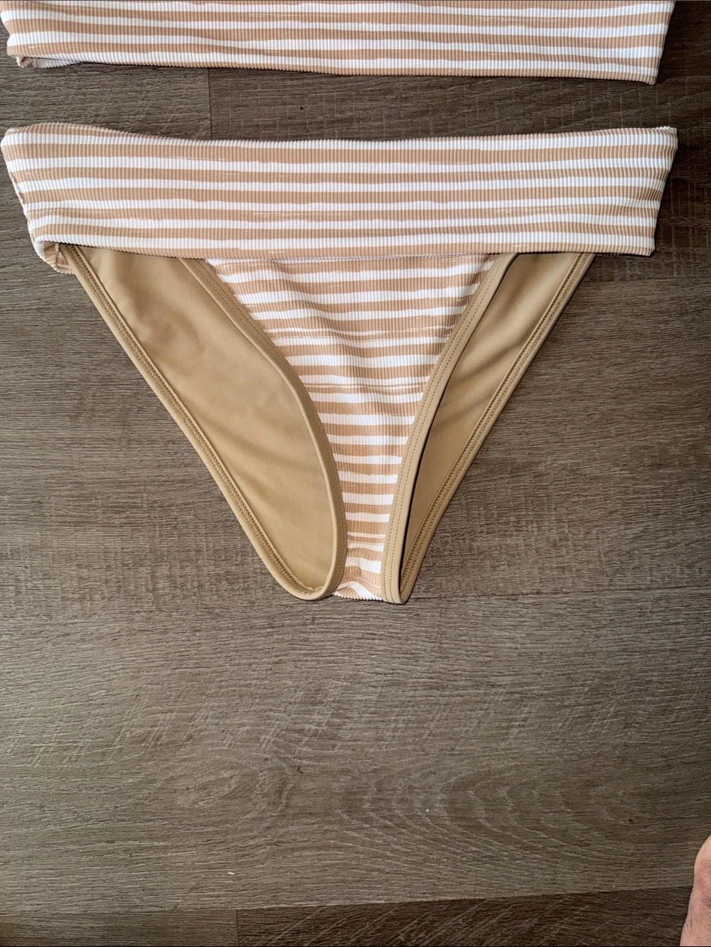 LainSnow Salty Daze Ribbed Striped High Rise Bikini Swimsuit Large L